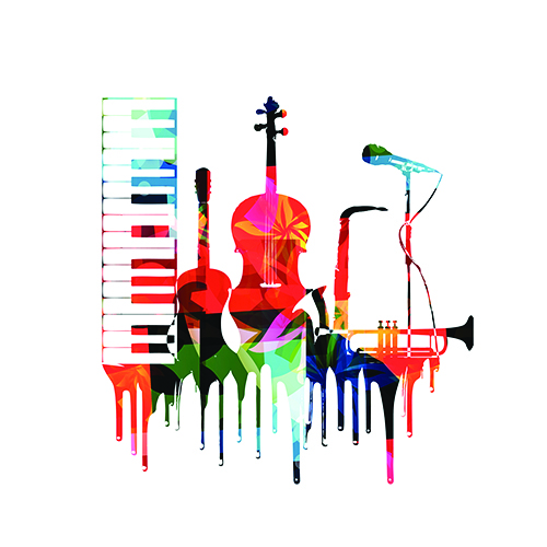 Jazz Jam Night colorful graphic with musical instruments.