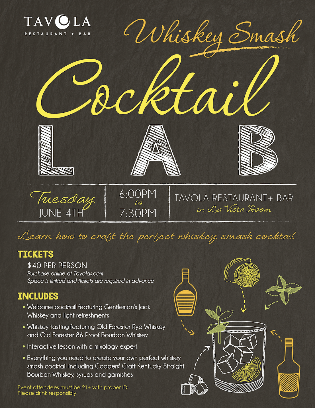 Tavola's Whiskey Smash Cocktail Lab.